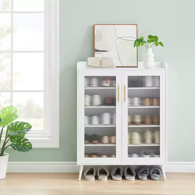 5-Tier Glass Door Shoe Cabinet Entryway/Hallway/Living Room Storage Organizer