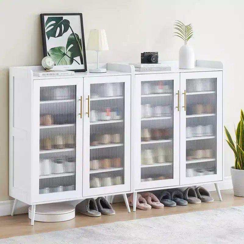 5-Tier Glass Door Shoe Cabinet Entryway/Hallway/Living Room Storage Organizer