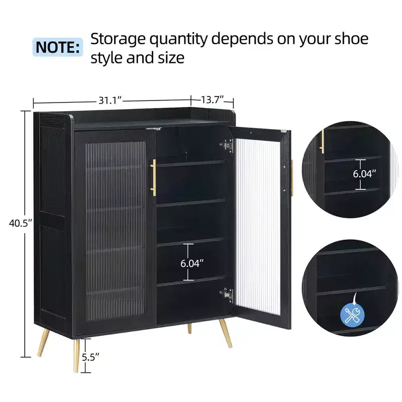 5-Tier Glass Door Shoe Cabinet Entryway/Hallway/Living Room Storage Organizer