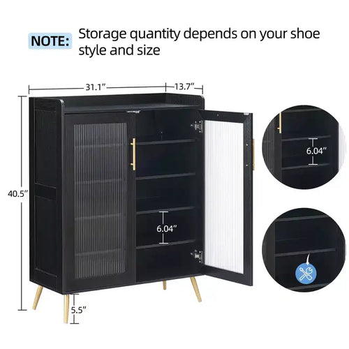 5-Tier Glass Door Shoe Cabinet Entryway/Hallway/Living Room Storage Organizer