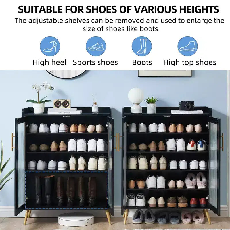 5-Tier Glass Door Shoe Cabinet Entryway/Hallway/Living Room Storage Organizer