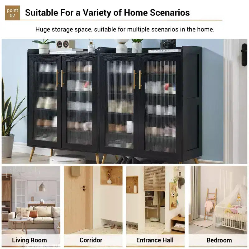 5-Tier Glass Door Shoe Cabinet Entryway/Hallway/Living Room Storage Organizer