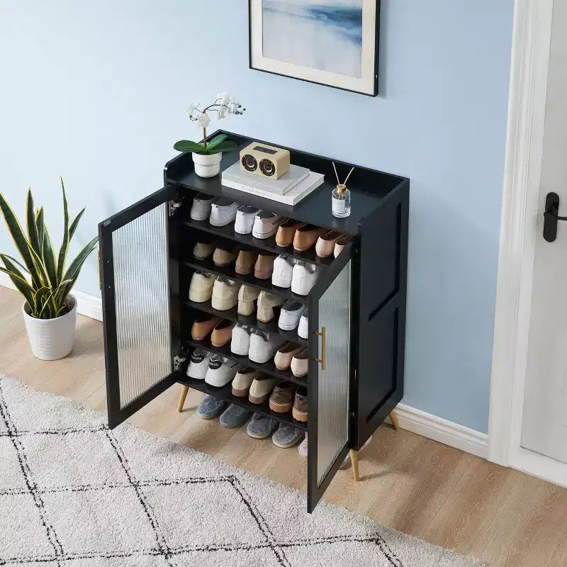 5-Tier Glass Door Shoe Cabinet Entryway/Hallway/Living Room Storage Organizer
