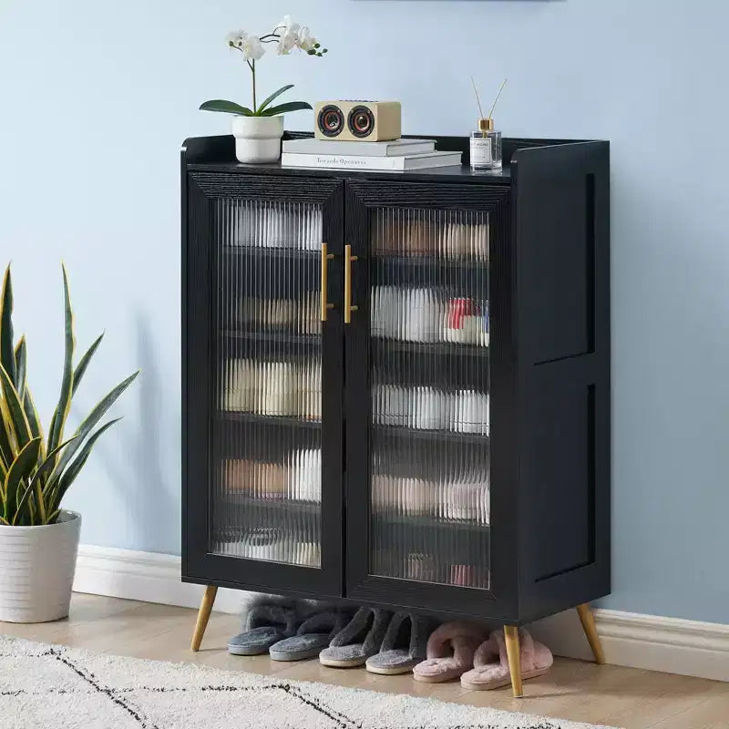 5-Tier Glass Door Shoe Cabinet Entryway/Hallway/Living Room Storage Organizer