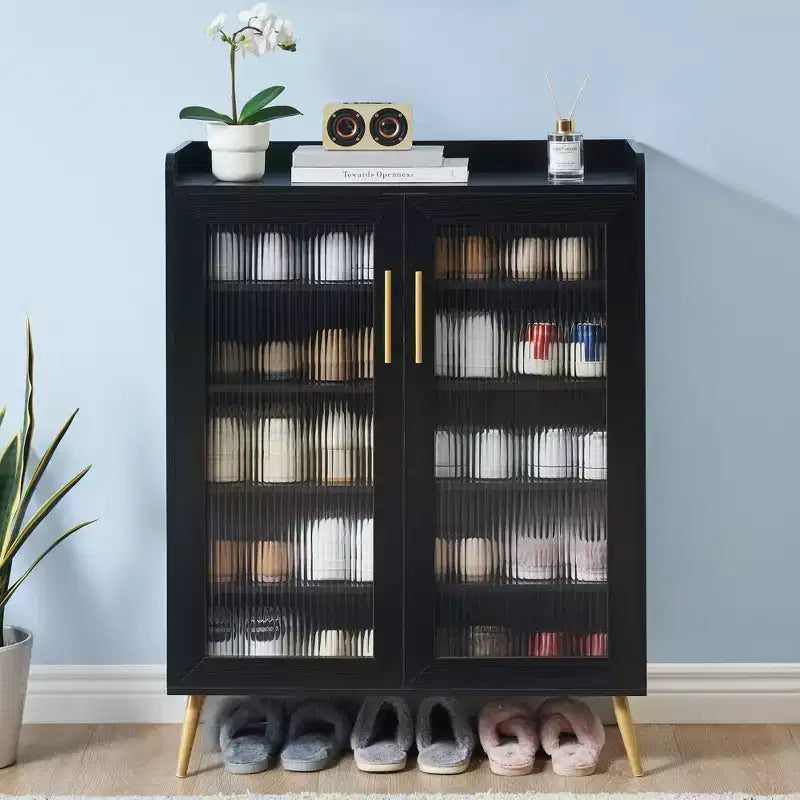5-Tier Glass Door Shoe Cabinet Entryway/Hallway/Living Room Storage Organizer