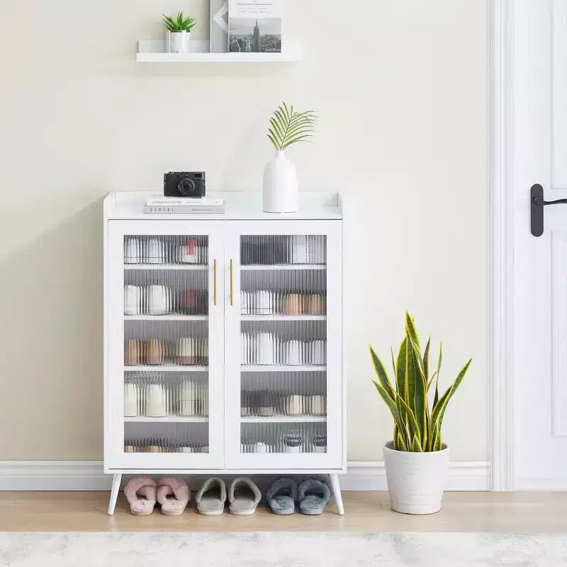 5-Tier Glass Door Shoe Cabinet Entryway/Hallway/Living Room Storage Organizer