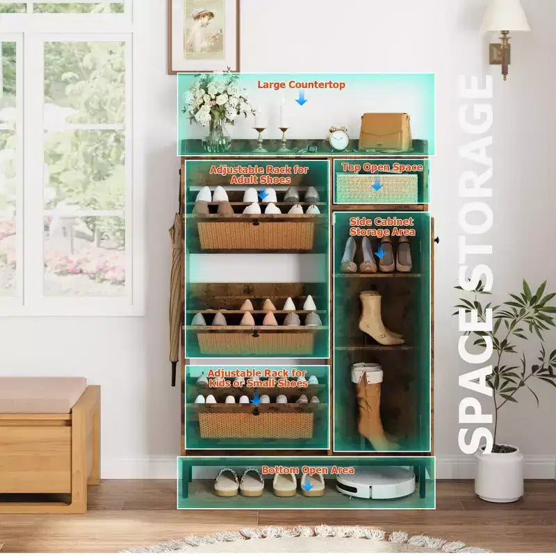 3-Drawer Rattan Shoe Storage Cabinet Freestanding Organizer for Entryway/Hallway (Easy Assembly)