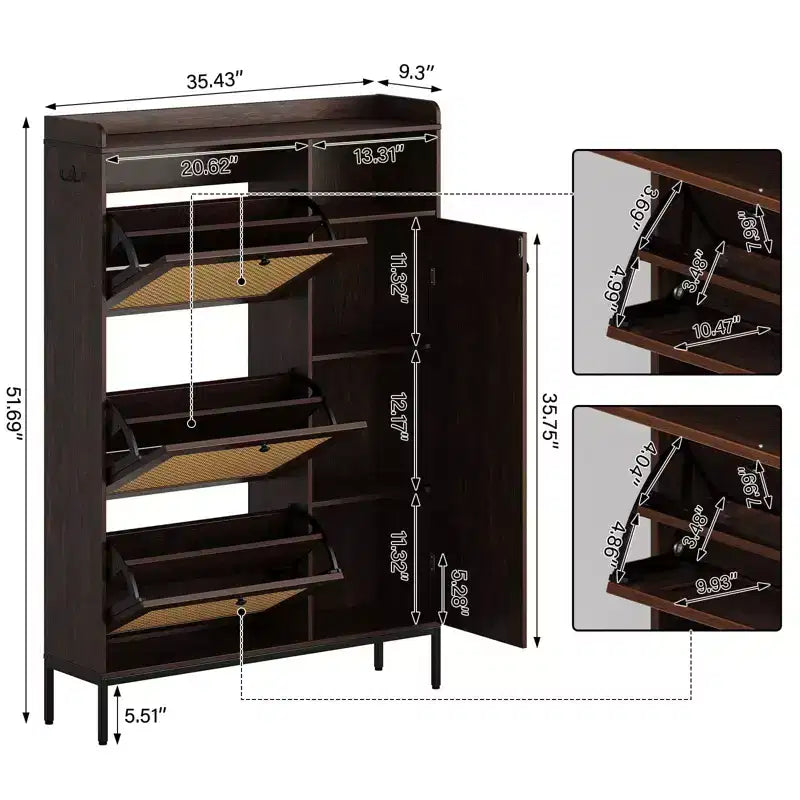 3-Drawer Rattan Shoe Storage Cabinet Freestanding Organizer for Entryway/Hallway (Easy Assembly)
