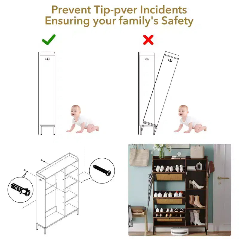 3-Drawer Rattan Shoe Storage Cabinet Freestanding Organizer for Entryway/Hallway (Easy Assembly)