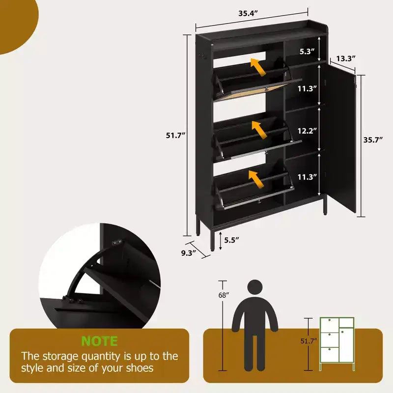 3-Drawer Rattan Shoe Storage Cabinet Freestanding Organizer for Entryway/Hallway (Easy Assembly)
