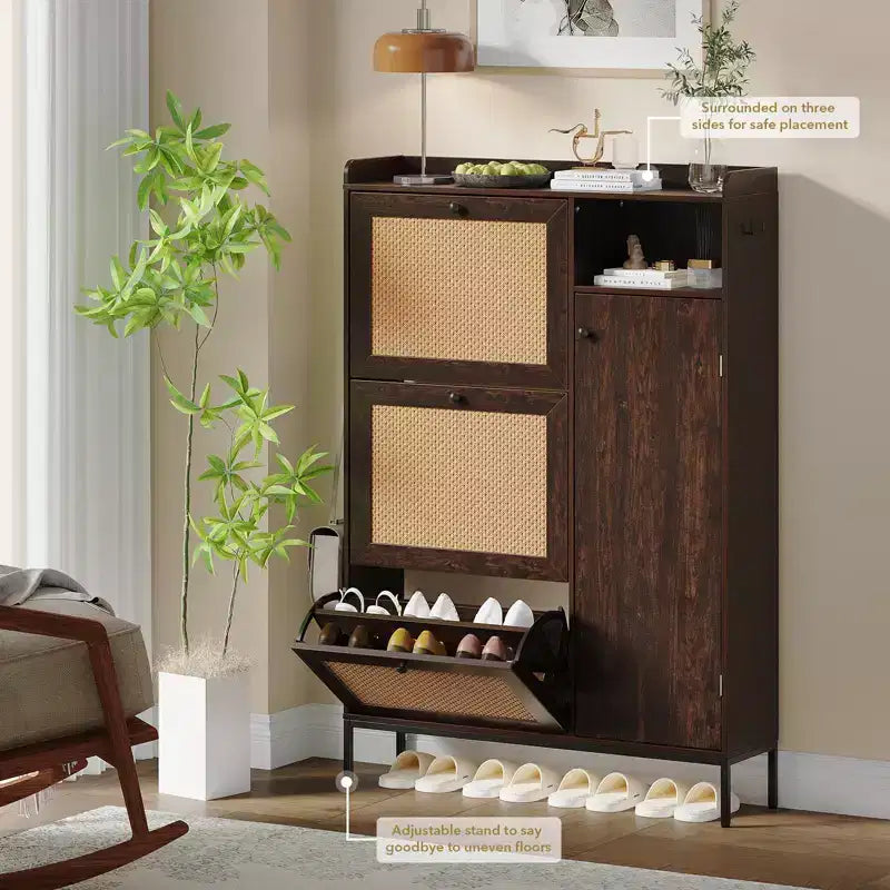 3-Drawer Rattan Shoe Storage Cabinet Freestanding Organizer for Entryway/Hallway (Easy Assembly)