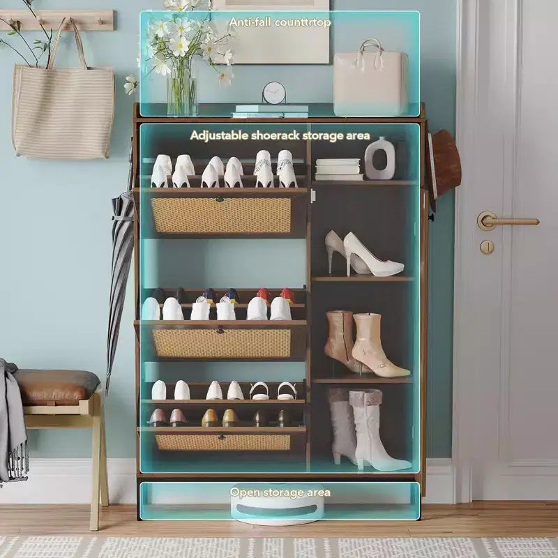 3-Drawer Rattan Shoe Storage Cabinet Freestanding Organizer for Entryway/Hallway (Easy Assembly)
