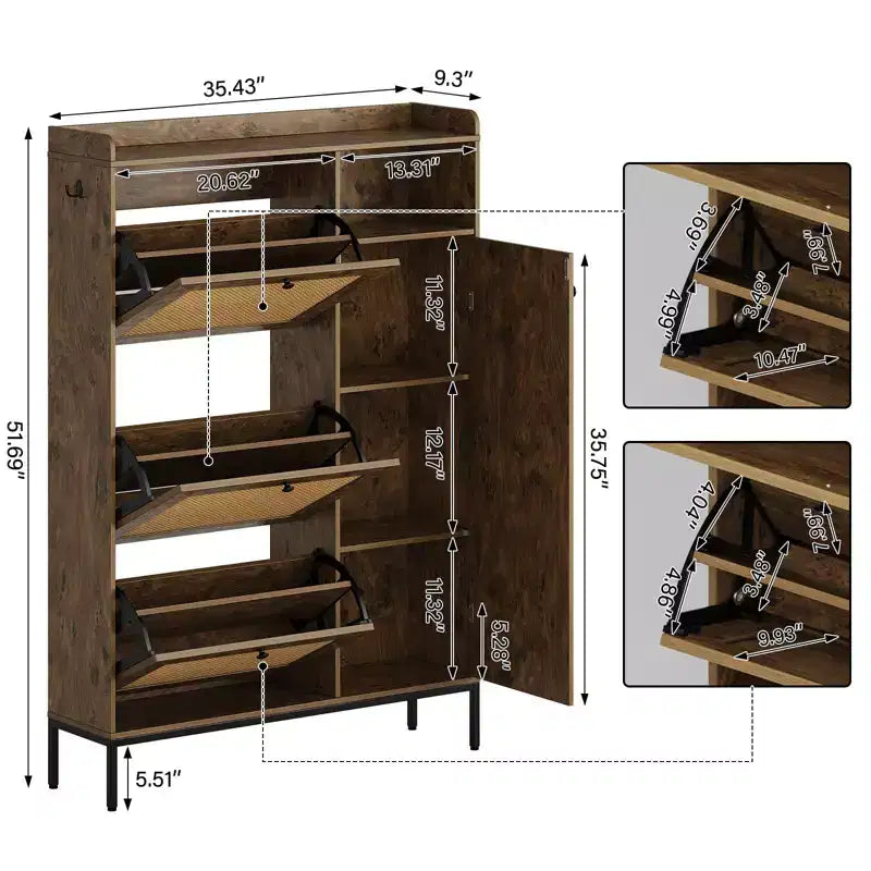 3-Drawer Rattan Shoe Storage Cabinet Freestanding Organizer for Entryway/Hallway (Easy Assembly)