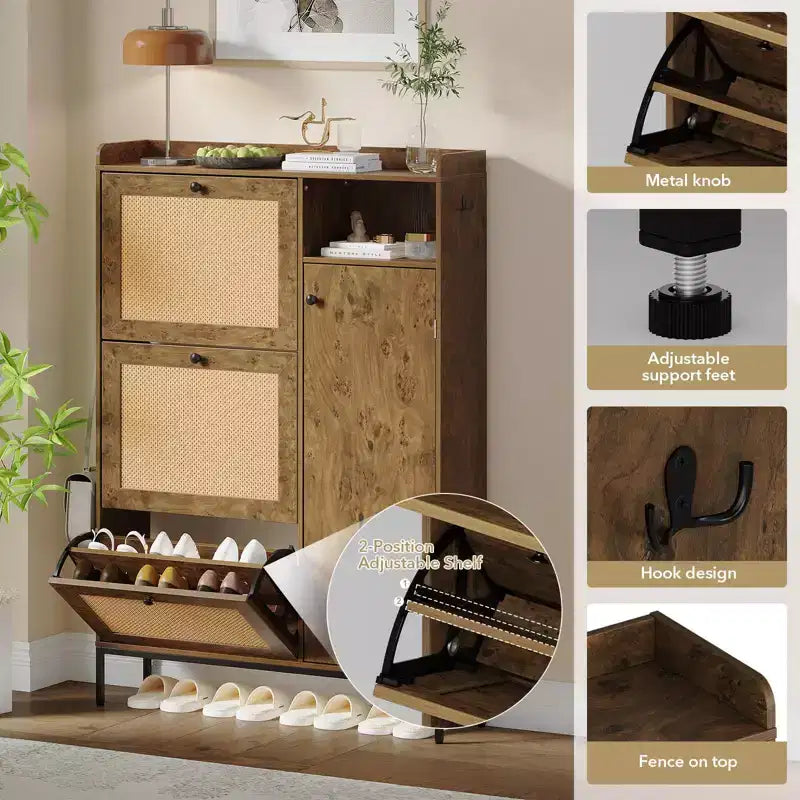 3-Drawer Rattan Shoe Storage Cabinet Freestanding Organizer for Entryway/Hallway (Easy Assembly)