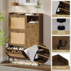 3-Drawer Rattan Shoe Storage Cabinet Freestanding Organizer for Entryway/Hallway (Easy Assembly)