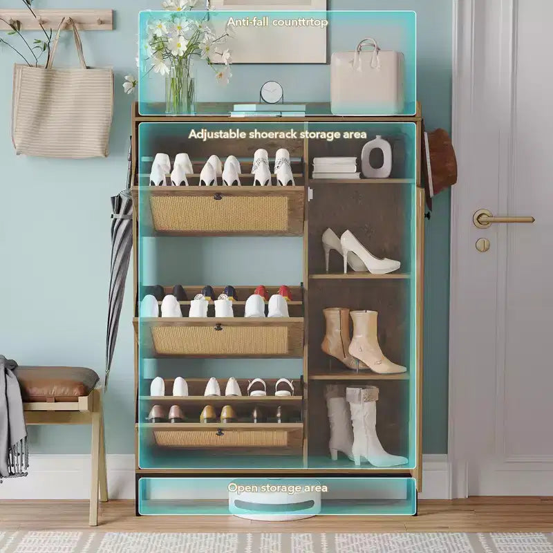 3-Drawer Rattan Shoe Storage Cabinet Freestanding Organizer for Entryway/Hallway (Easy Assembly)