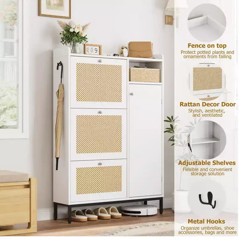 3-Drawer Rattan Shoe Storage Cabinet Freestanding Organizer for Entryway/Hallway (Easy Assembly)