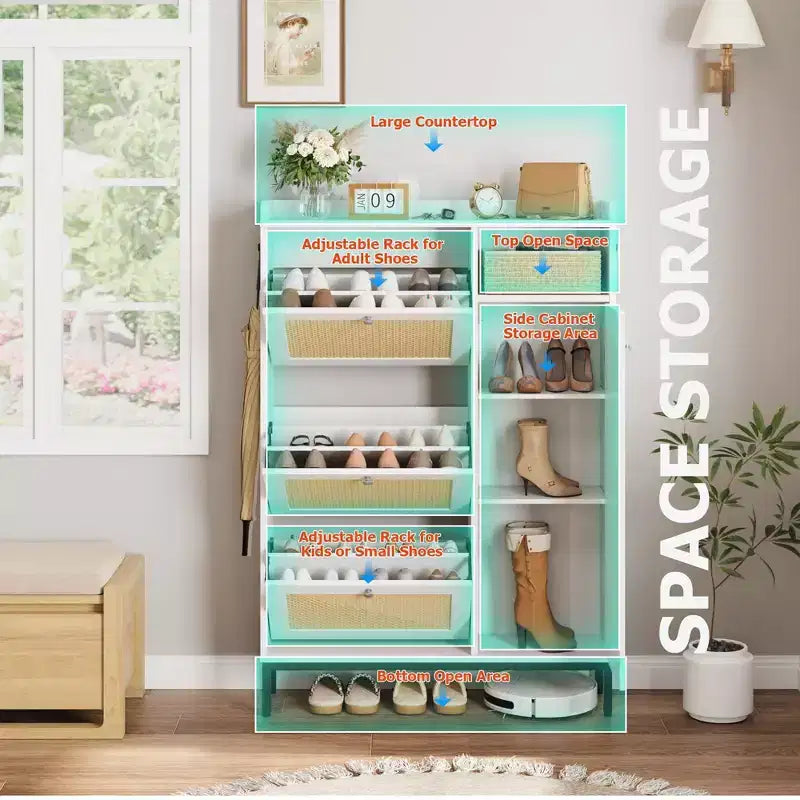 3-Drawer Rattan Shoe Storage Cabinet Freestanding Organizer for Entryway/Hallway (Easy Assembly)