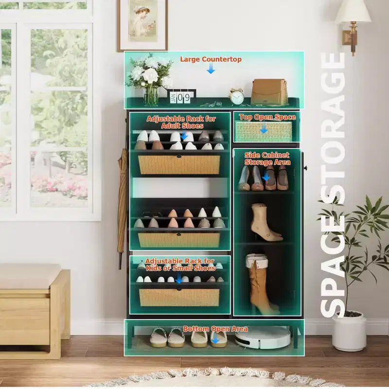 3-Drawer Rattan Shoe Storage Cabinet Freestanding Organizer for Entryway/Hallway (Easy Assembly)