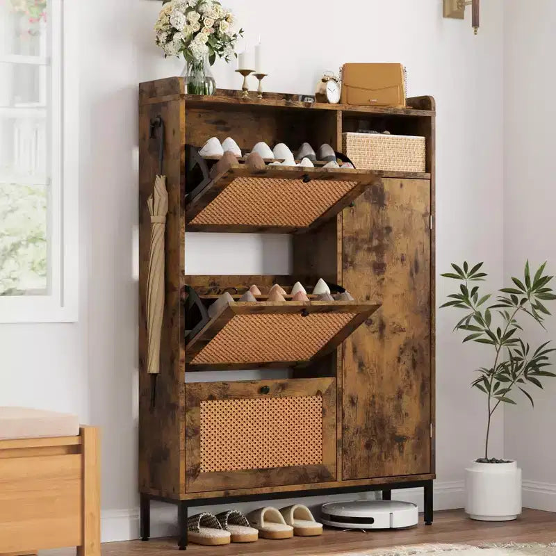3-Drawer Rattan Shoe Storage Cabinet Freestanding Organizer for Entryway/Hallway (Easy Assembly)