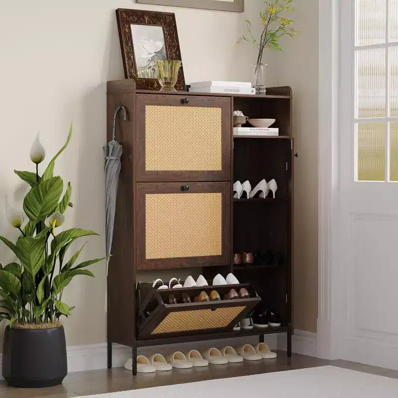 3-Drawer Rattan Shoe Storage Cabinet Freestanding Organizer for Entryway/Hallway (Easy Assembly)