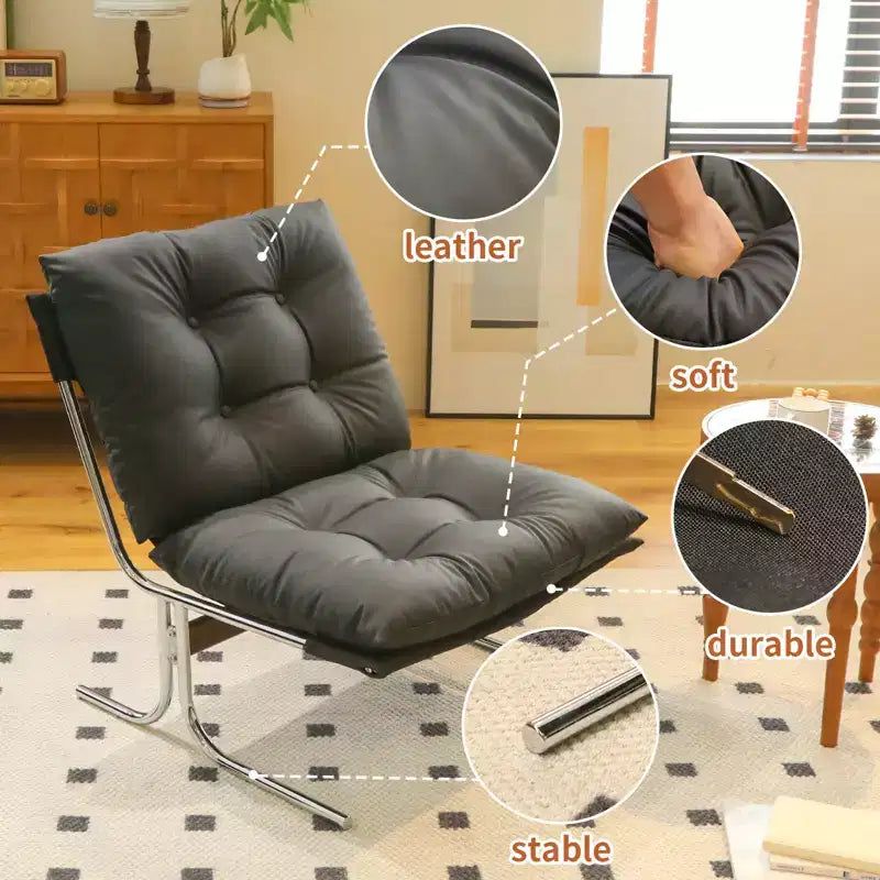 Faux Leather Armchair, High Back Modern Accent Chair with Metal Legs, Oversized Sofa Chair with Soft Padded - ModernLuxe