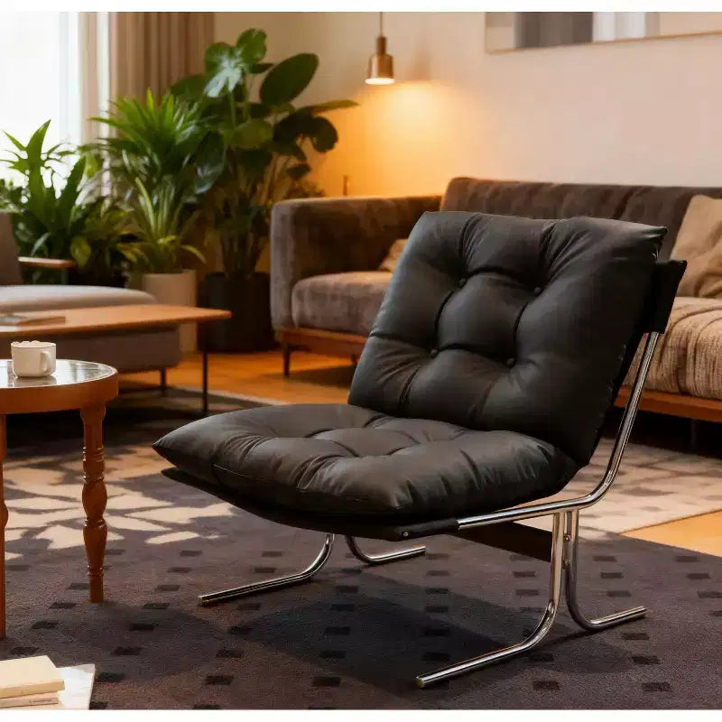 Faux Leather Armchair, High Back Modern Accent Chair with Metal Legs, Oversized Sofa Chair with Soft Padded - ModernLuxe