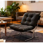 Faux Leather Armchair, High Back Modern Accent Chair with Metal Legs, Oversized Sofa Chair with Soft Padded - ModernLuxe