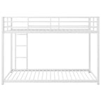 Okak 77.1IN Twin-Over-Twin Size Metal Floor Bunk Bed, Twin Bed with Ladder and Safety Guardrail, Kids Bunk Beds for Bedroom, Dormitory, White