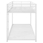 Okak 77.1IN Twin-Over-Twin Size Metal Floor Bunk Bed, Twin Bed with Ladder and Safety Guardrail, Kids Bunk Beds for Bedroom, Dormitory, White