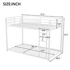 Okak 77.1IN Twin-Over-Twin Size Metal Floor Bunk Bed, Twin Bed with Ladder and Safety Guardrail, Kids Bunk Beds for Bedroom, Dormitory, White