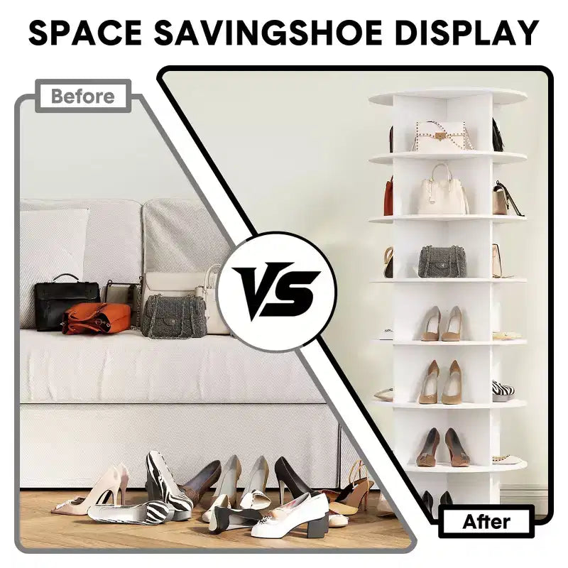 White 7-Tier Rotating Shoe Rack C 360 Spinning Organizer for Entryway/Living Room (Free-Standing Carousel Design)