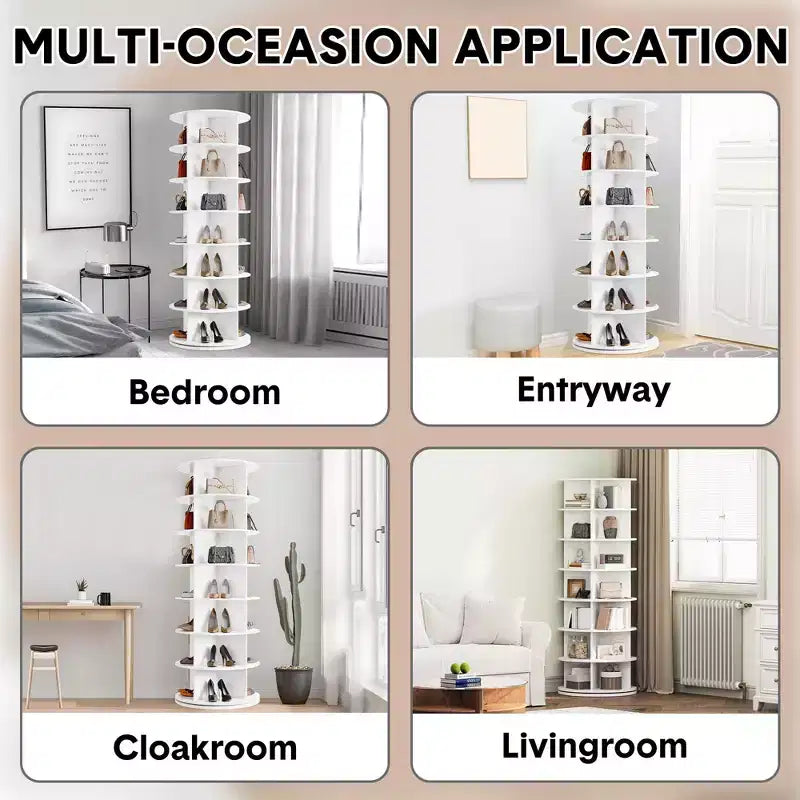 White 7-Tier Rotating Shoe Rack C 360 Spinning Organizer for Entryway/Living Room (Free-Standing Carousel Design)