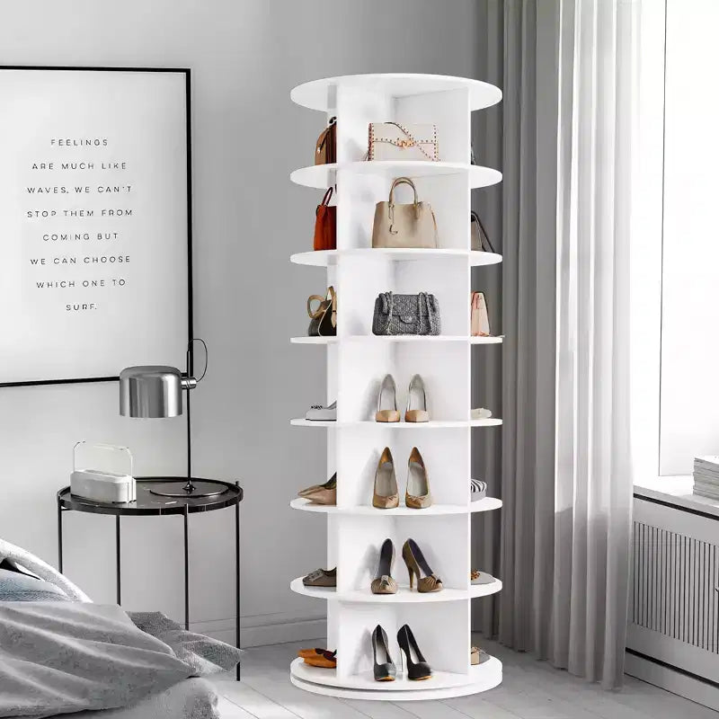 White 7-Tier Rotating Shoe Rack C 360 Spinning Organizer for Entryway/Living Room (Free-Standing Carousel Design)
