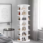 White 7-Tier Rotating Shoe Rack C 360 Spinning Organizer for Entryway/Living Room (Free-Standing Carousel Design)