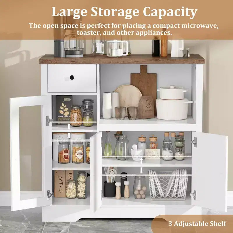 TruAIR Kitchen Microwave Cabinets with Storage, Buffet Cabinet Sideboard with 3 Doors,1 Drawer and Adjustable Shelves, Pantry Storage Cabinet for Room