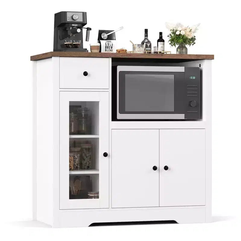 TruAIR Kitchen Microwave Cabinets with Storage, Buffet Cabinet Sideboard with 3 Doors,1 Drawer and Adjustable Shelves, Pantry Storage Cabinet for Room