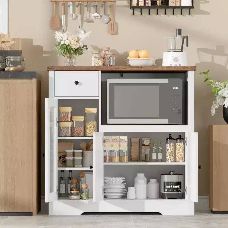 TruAIR Kitchen Microwave Cabinets with Storage, Buffet Cabinet Sideboard with 3 Doors,1 Drawer and Adjustable Shelves, Pantry Storage Cabinet for Room
