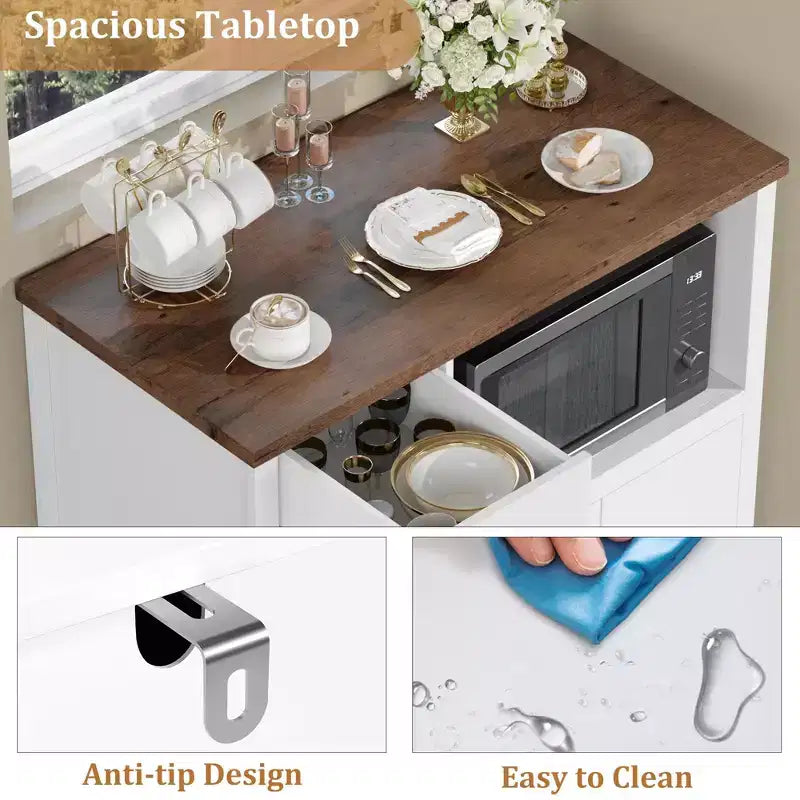TruAIR Kitchen Microwave Cabinets with Storage, Buffet Cabinet Sideboard with 3 Doors,1 Drawer and Adjustable Shelves, Pantry Storage Cabinet for Room