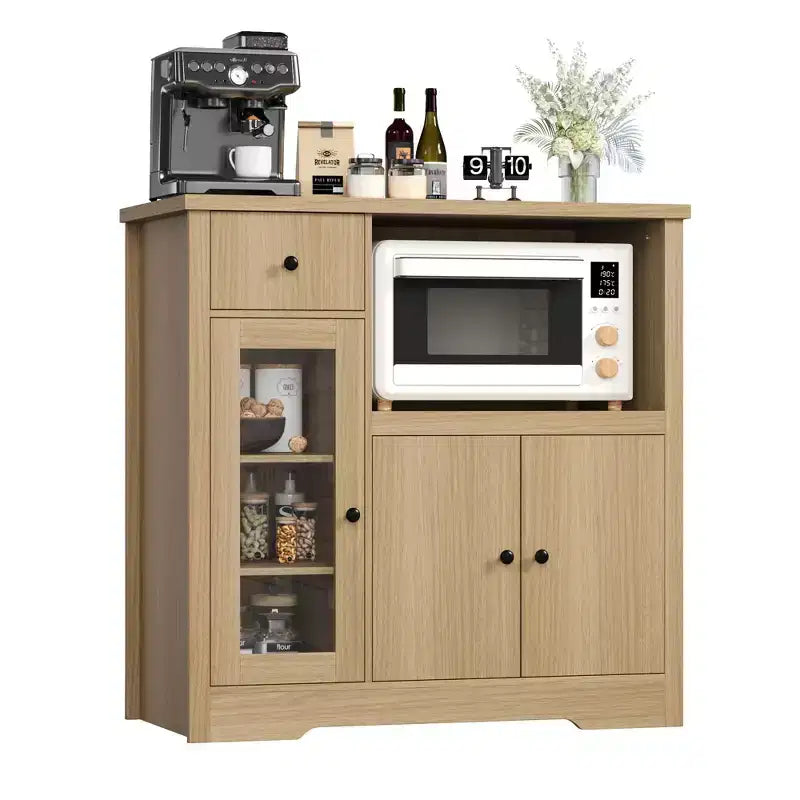 TruAIR Kitchen Microwave Cabinets with Storage, Buffet Cabinet Sideboard with 3 Doors,1 Drawer and Adjustable Shelves, Pantry Storage Cabinet for Room