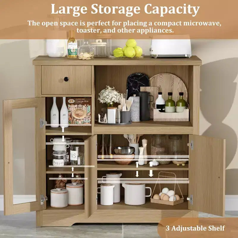 TruAIR Kitchen Microwave Cabinets with Storage, Buffet Cabinet Sideboard with 3 Doors,1 Drawer and Adjustable Shelves, Pantry Storage Cabinet for Room