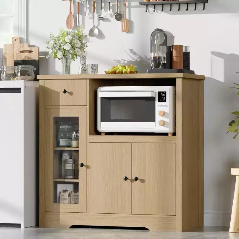 TruAIR Kitchen Microwave Cabinets with Storage, Buffet Cabinet Sideboard with 3 Doors,1 Drawer and Adjustable Shelves, Pantry Storage Cabinet for Room