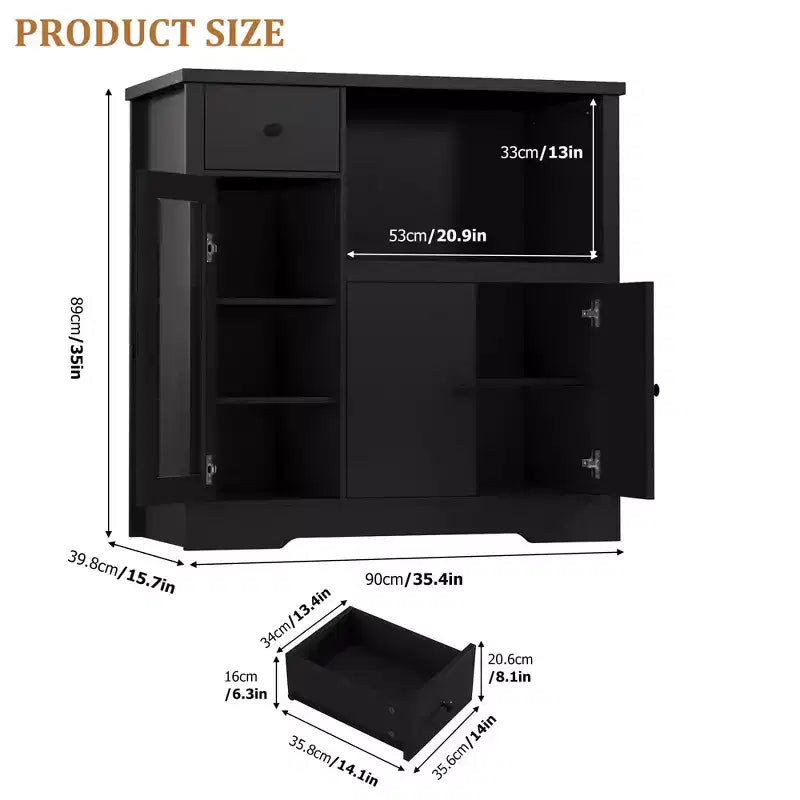 TruAIR Kitchen Microwave Cabinets with Storage, Buffet Cabinet Sideboard with 3 Doors,1 Drawer and Adjustable Shelves, Pantry Storage Cabinet for Room