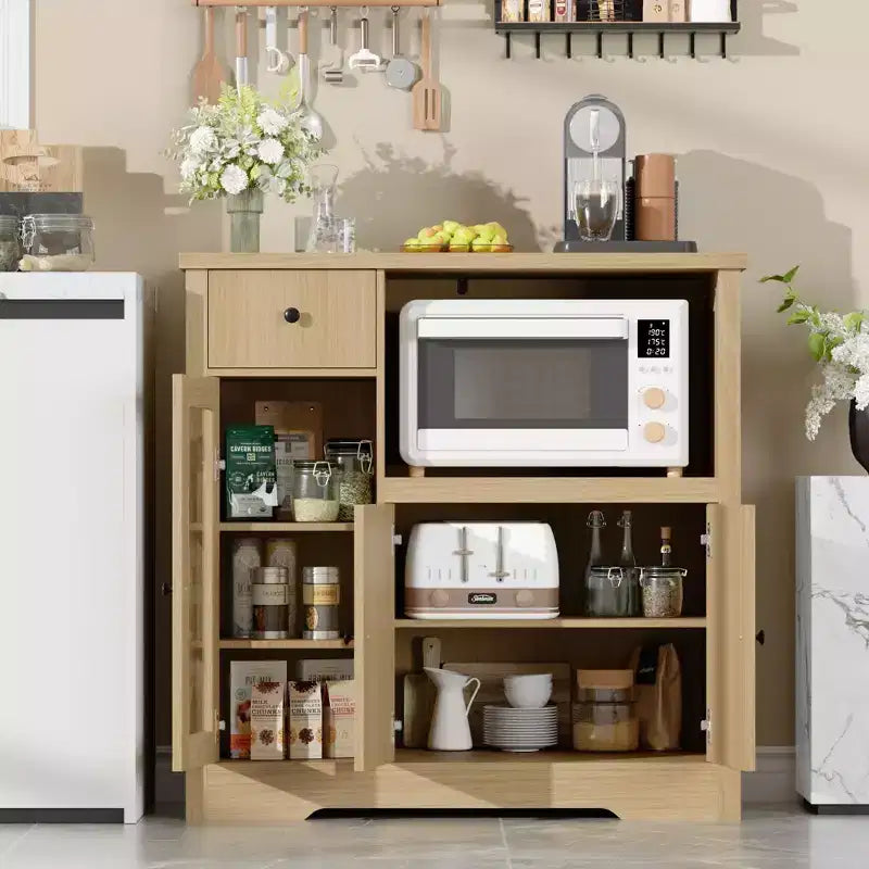 TruAIR Kitchen Microwave Cabinets with Storage, Buffet Cabinet Sideboard with 3 Doors,1 Drawer and Adjustable Shelves, Pantry Storage Cabinet for Room