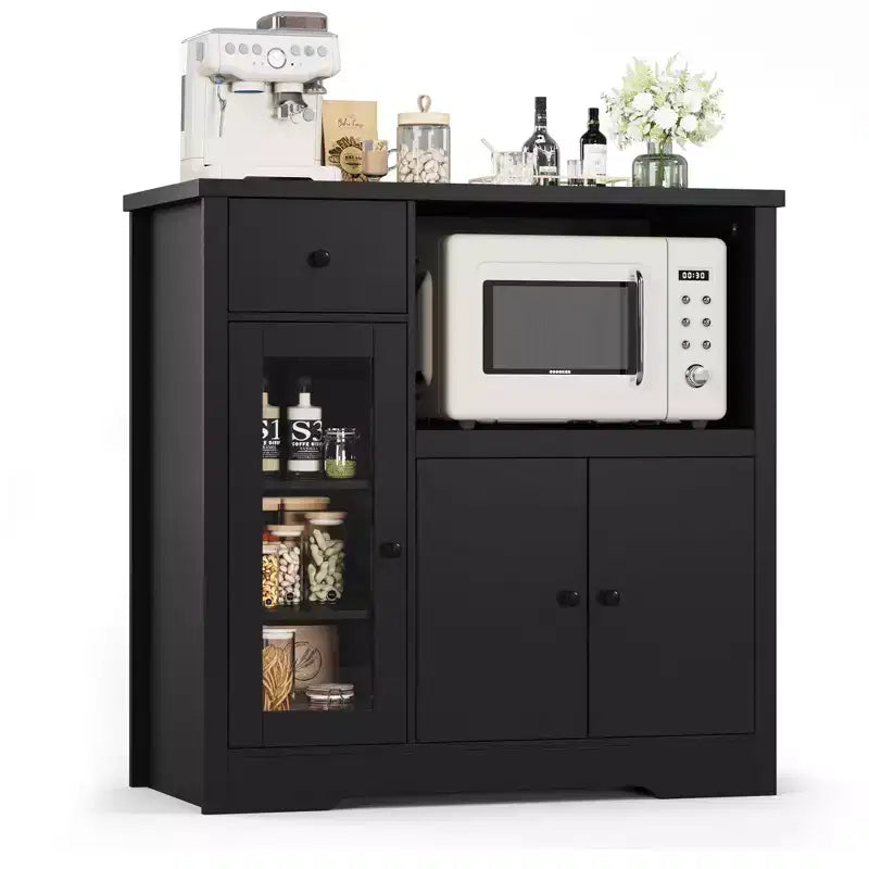 TruAIR Kitchen Microwave Cabinets with Storage, Buffet Cabinet Sideboard with 3 Doors,1 Drawer and Adjustable Shelves, Pantry Storage Cabinet for Room
