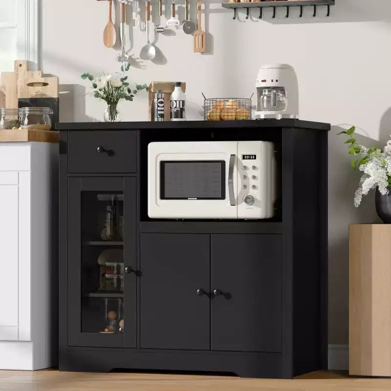 TruAIR Kitchen Microwave Cabinets with Storage, Buffet Cabinet Sideboard with 3 Doors,1 Drawer and Adjustable Shelves, Pantry Storage Cabinet for Room