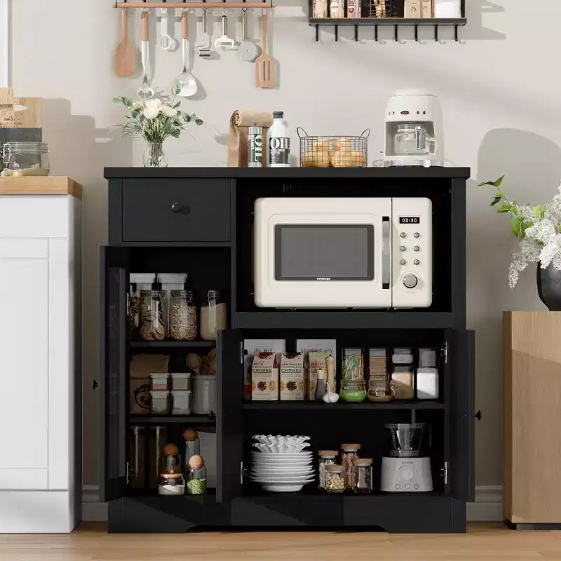 TruAIR Kitchen Microwave Cabinets with Storage, Buffet Cabinet Sideboard with 3 Doors,1 Drawer and Adjustable Shelves, Pantry Storage Cabinet for Room