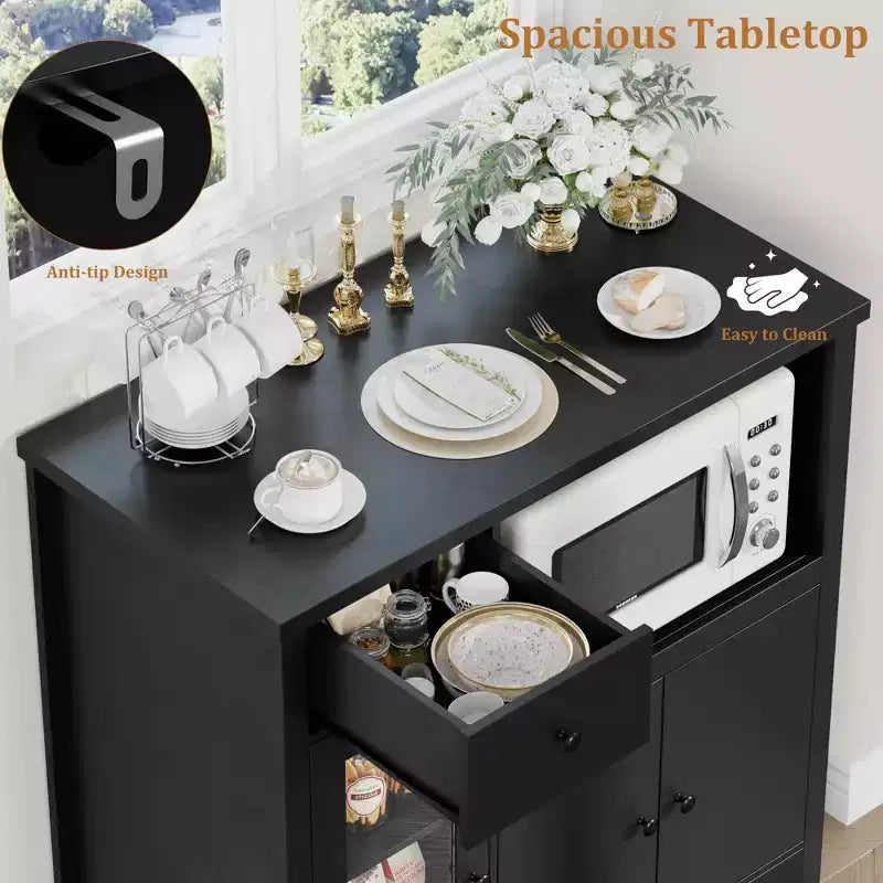 TruAIR Kitchen Microwave Cabinets with Storage, Buffet Cabinet Sideboard with 3 Doors,1 Drawer and Adjustable Shelves, Pantry Storage Cabinet for Room