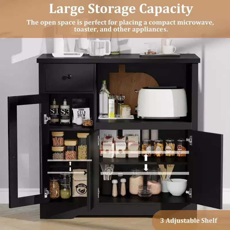 TruAIR Kitchen Microwave Cabinets with Storage, Buffet Cabinet Sideboard with 3 Doors,1 Drawer and Adjustable Shelves, Pantry Storage Cabinet for Room