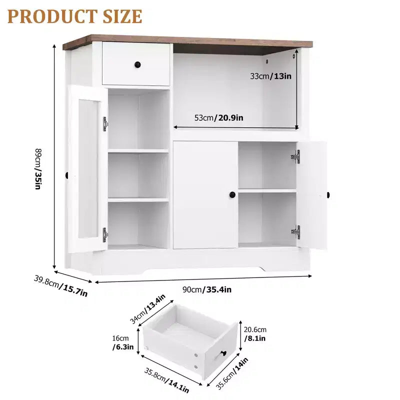 TruAIR Kitchen Microwave Cabinets with Storage, Buffet Cabinet Sideboard with 3 Doors,1 Drawer and Adjustable Shelves, Pantry Storage Cabinet for Room